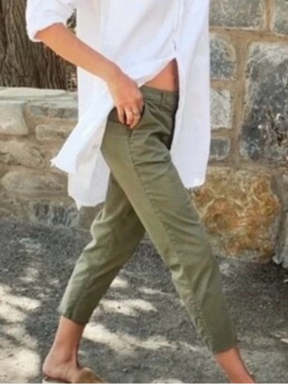 Frank & Eileen Wicklow Italian Chino Cropped Pants Army Green 0